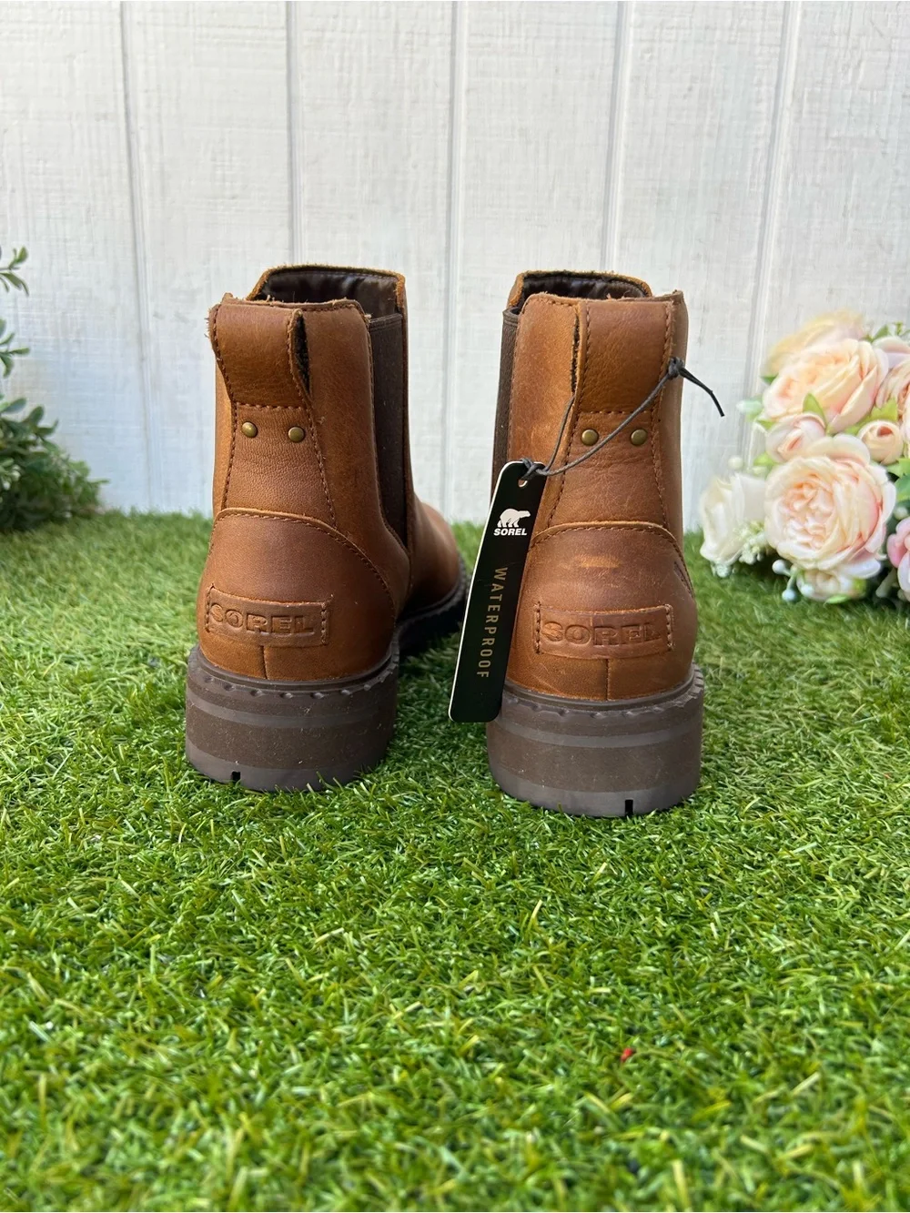 SOREL Women's Lennox Chelsea Rain Boots, Waterproof Leather Boots Bronze velvet.